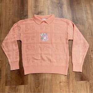 VTG 80s Avon Fashions Kawaii Collar Sweater Pink Floral‎ Embroidered Retro